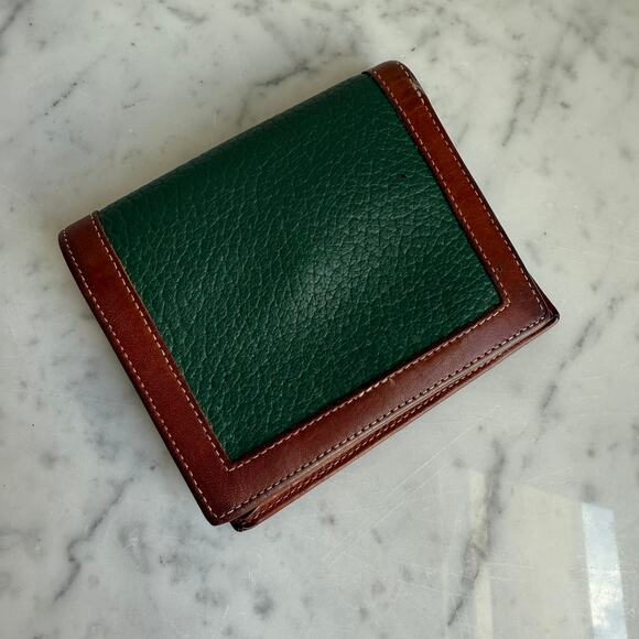 Vintage Dooney & Bourke All Weather Leather Bi-Fold Wallet Green Brown USA Made - Picture 4 of 11